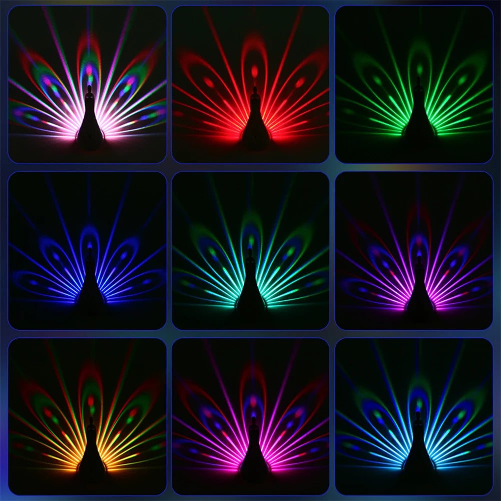 LED Peacock Projection Lamp with Remote Control Atmosphere Peacock Wall Lamp Bedroom Bedside Lamp for Home Room Wall Decor