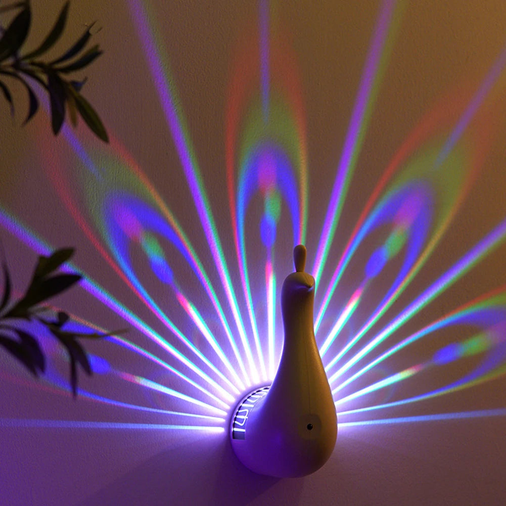 LED Peacock Projection Lamp with Remote Control Atmosphere Peacock Wall Lamp Bedroom Bedside Lamp for Home Room Wall Decor