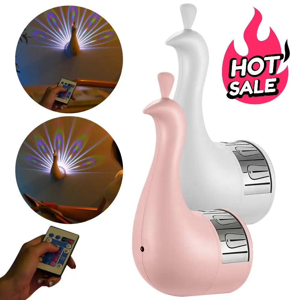 LED Peacock Projection Lamp with Remote Control Atmosphere Peacock Wall Lamp Bedroom Bedside Lamp for Home Room Wall Decor
